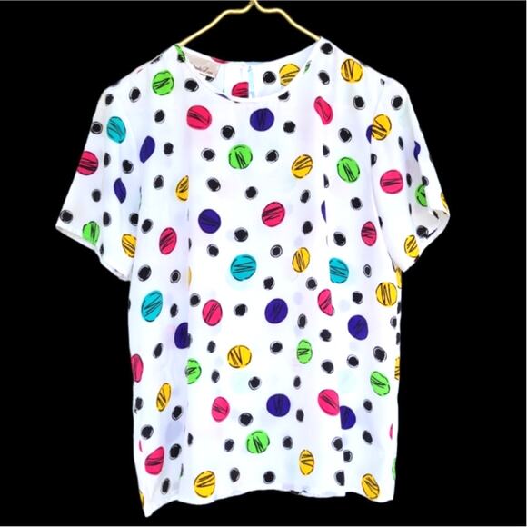 Vintage Penbrooke Lane Geometric Print Keyhole Back Top Size S White Multi Retro - Picture 1 of 9